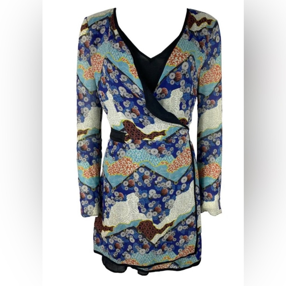 ASO Alexis Rose Proenza Schouler Multicolor  Wrap Dress with Black Trim